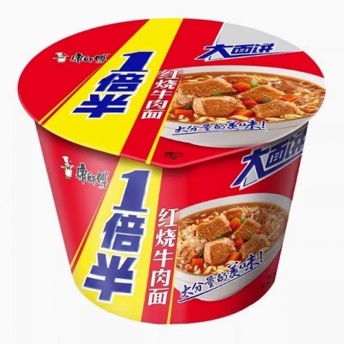 康师傅方便面一倍半香辣红烧泡椒爆椒牛肉桶面整箱装图4