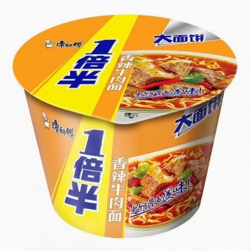 康师傅方便面一倍半香辣红烧泡椒爆椒牛肉桶面整箱装图5