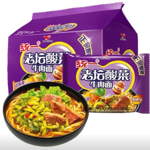 统一老坛酸菜牛肉面 1袋121克*5包图2